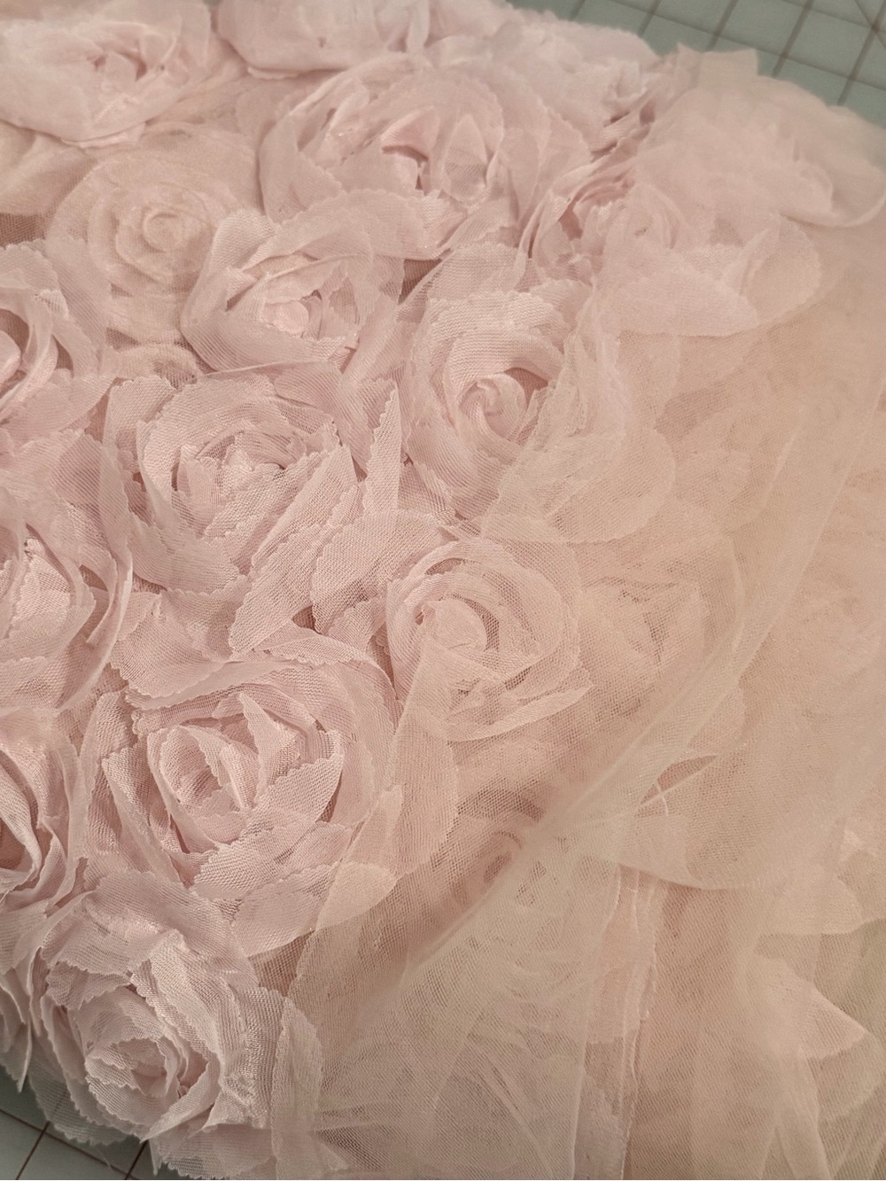 NUDE BLUSH PINK 3D ROSETTE TULLE MESH • 1 YARD